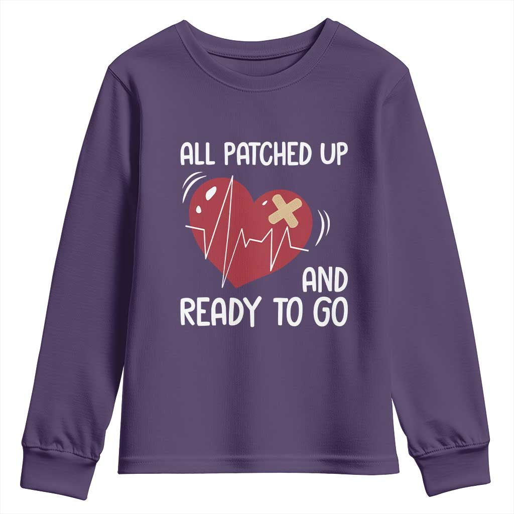 Funny Heart Surgery Recovery Survivor Youth Sweatshirt All Patched Up And Ready To Go CHD Awareness