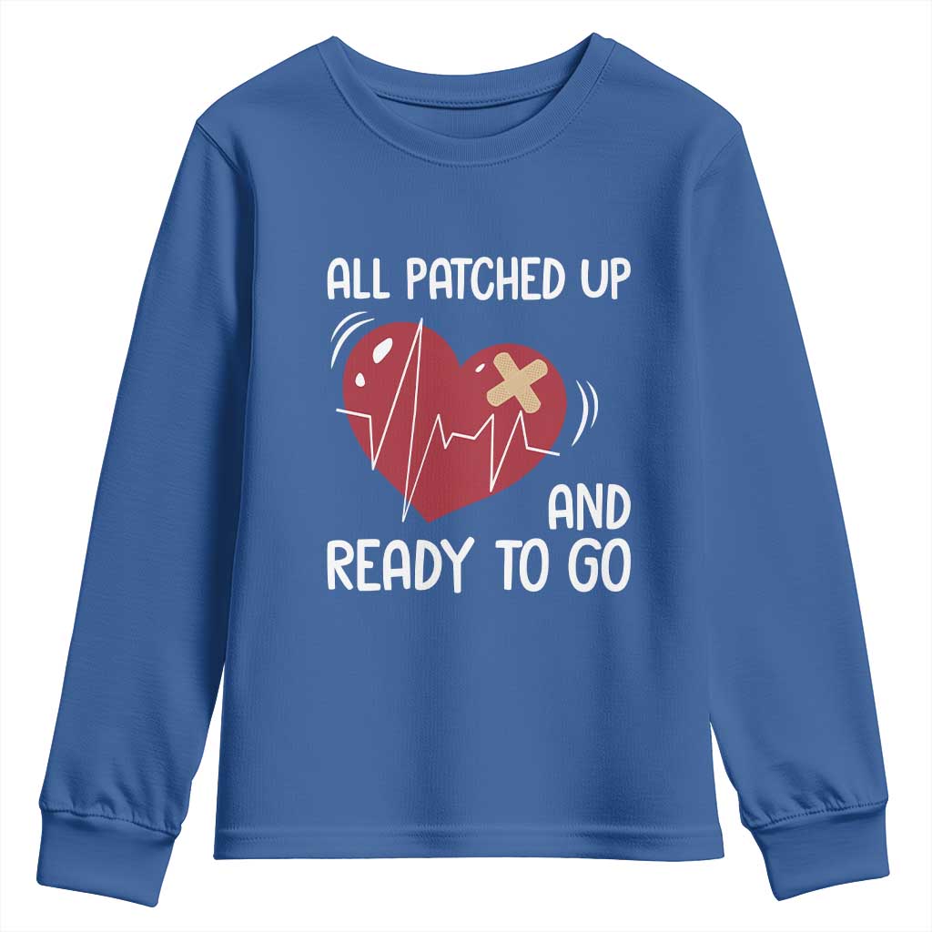 Funny Heart Surgery Recovery Survivor Youth Sweatshirt All Patched Up And Ready To Go CHD Awareness