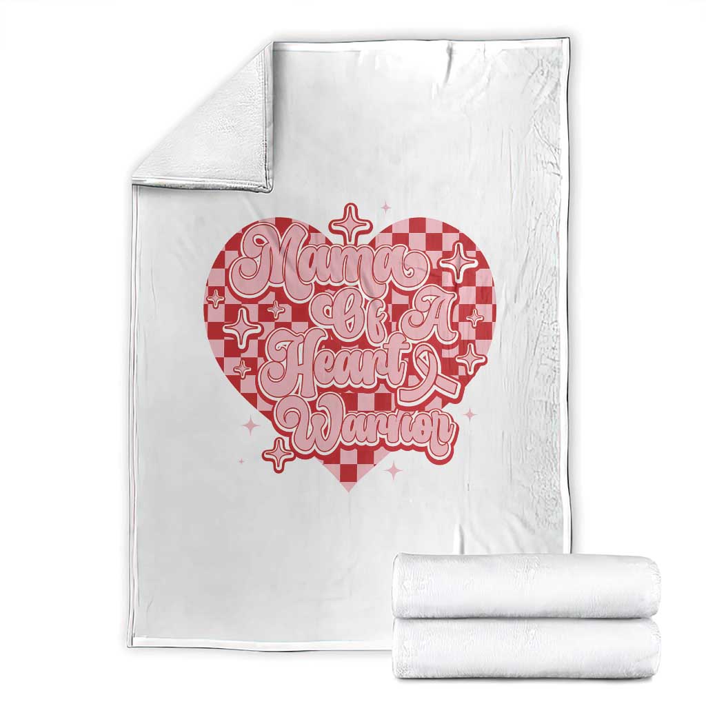 Mama Of A Heart Warrior Throw Blanket CHD Awareness Retro Red Checkered Heart