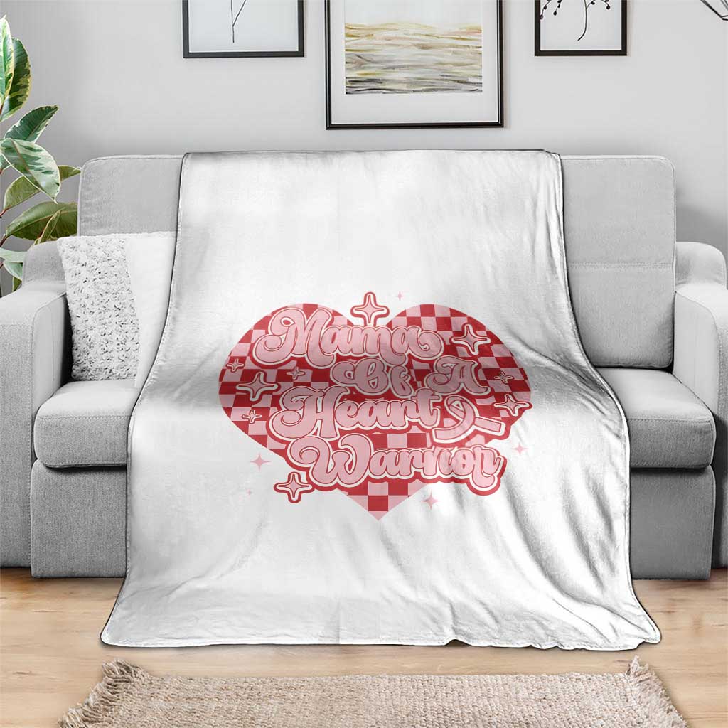 Mama Of A Heart Warrior Throw Blanket CHD Awareness Retro Red Checkered Heart