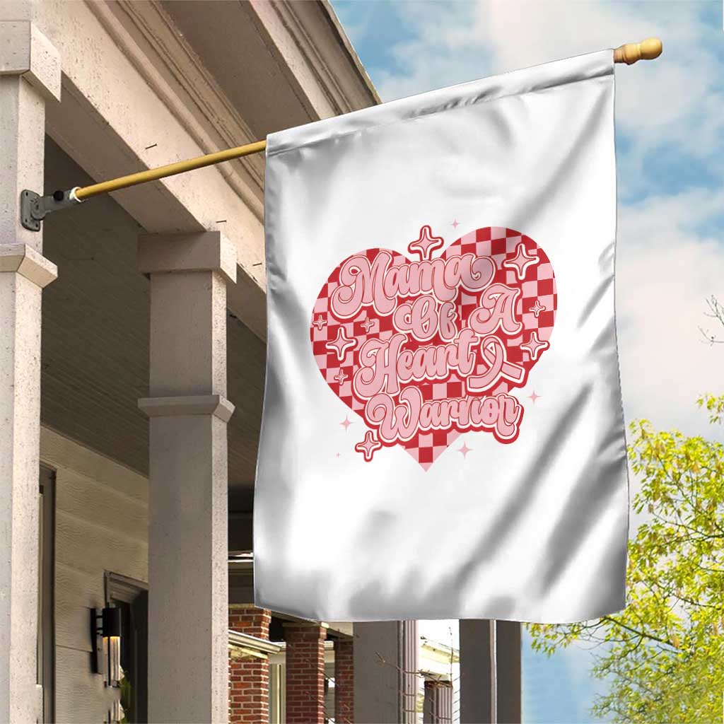 Mama Of A Heart Warrior Garden Flag CHD Awareness Retro Red Checkered Heart