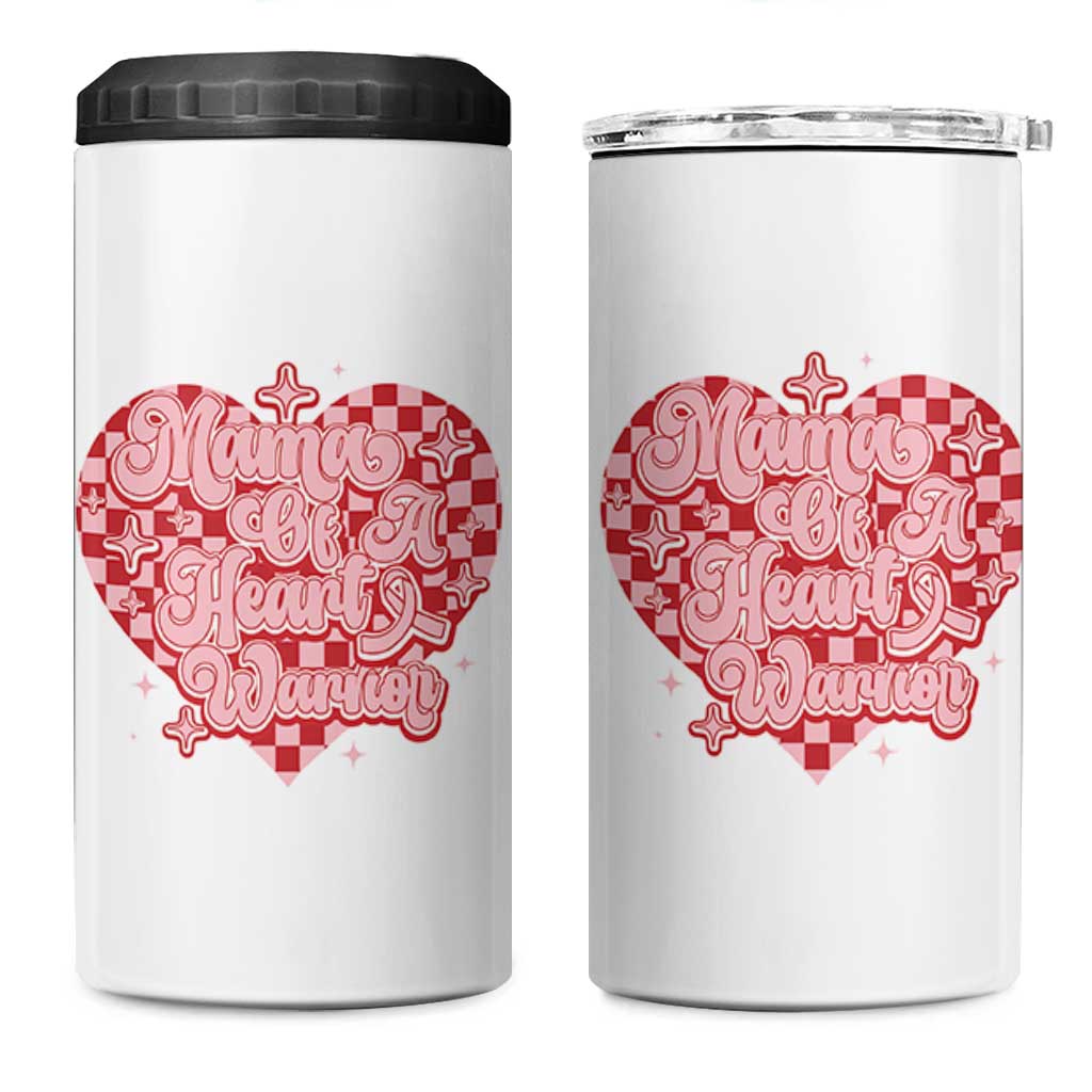 Mama Of A Heart Warrior 4 in 1 Can Cooler Tumbler CHD Awareness Retro Red Checkered Heart