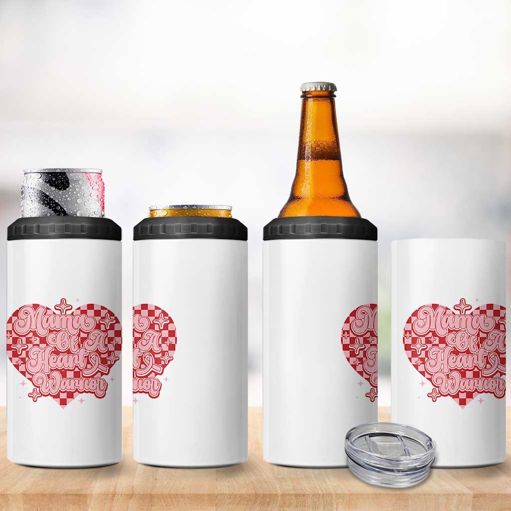 Mama Of A Heart Warrior 4 in 1 Can Cooler Tumbler CHD Awareness Retro Red Checkered Heart