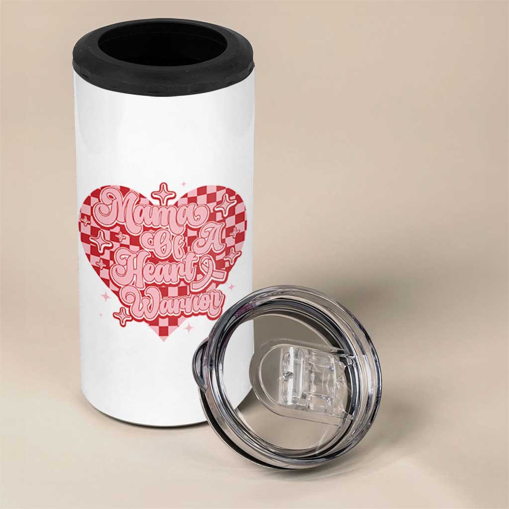 Mama Of A Heart Warrior 4 in 1 Can Cooler Tumbler CHD Awareness Retro Red Checkered Heart