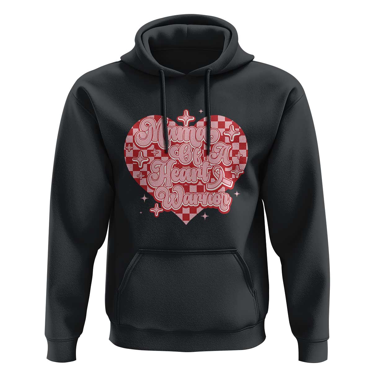 Mama Of A Heart Warrior Hoodie CHD Awareness Retro Red Checkered Heart