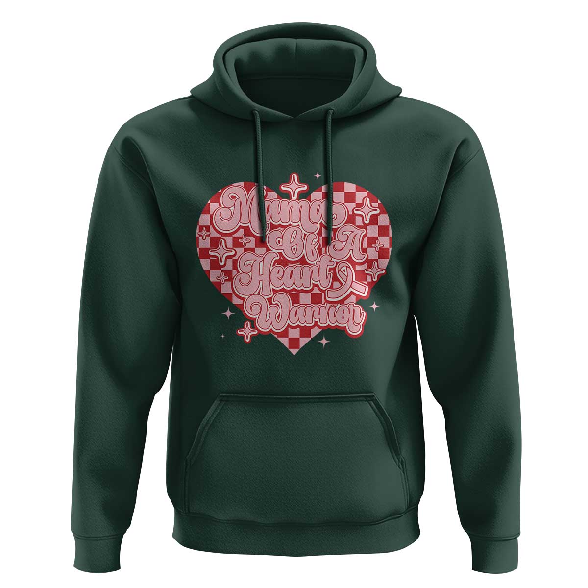 Mama Of A Heart Warrior Hoodie CHD Awareness Retro Red Checkered Heart
