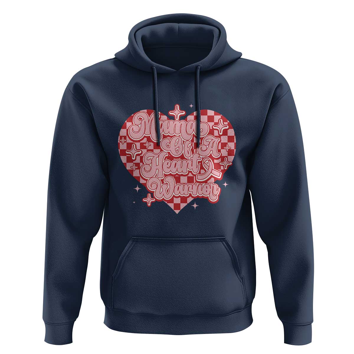Mama Of A Heart Warrior Hoodie CHD Awareness Retro Red Checkered Heart