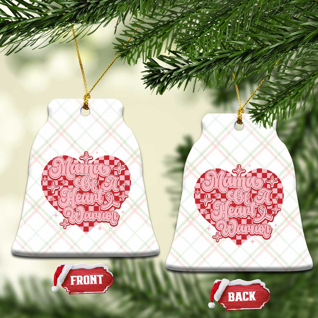 Mama Of A Heart Warrior Ceramic Ornament CHD Awareness Retro Red Checkered Heart