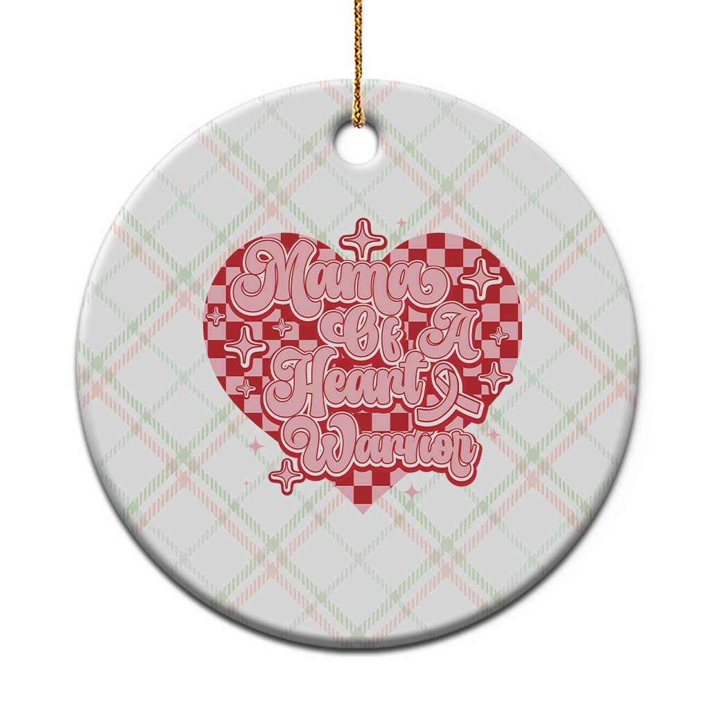 Mama Of A Heart Warrior Ceramic Ornament CHD Awareness Retro Red Checkered Heart