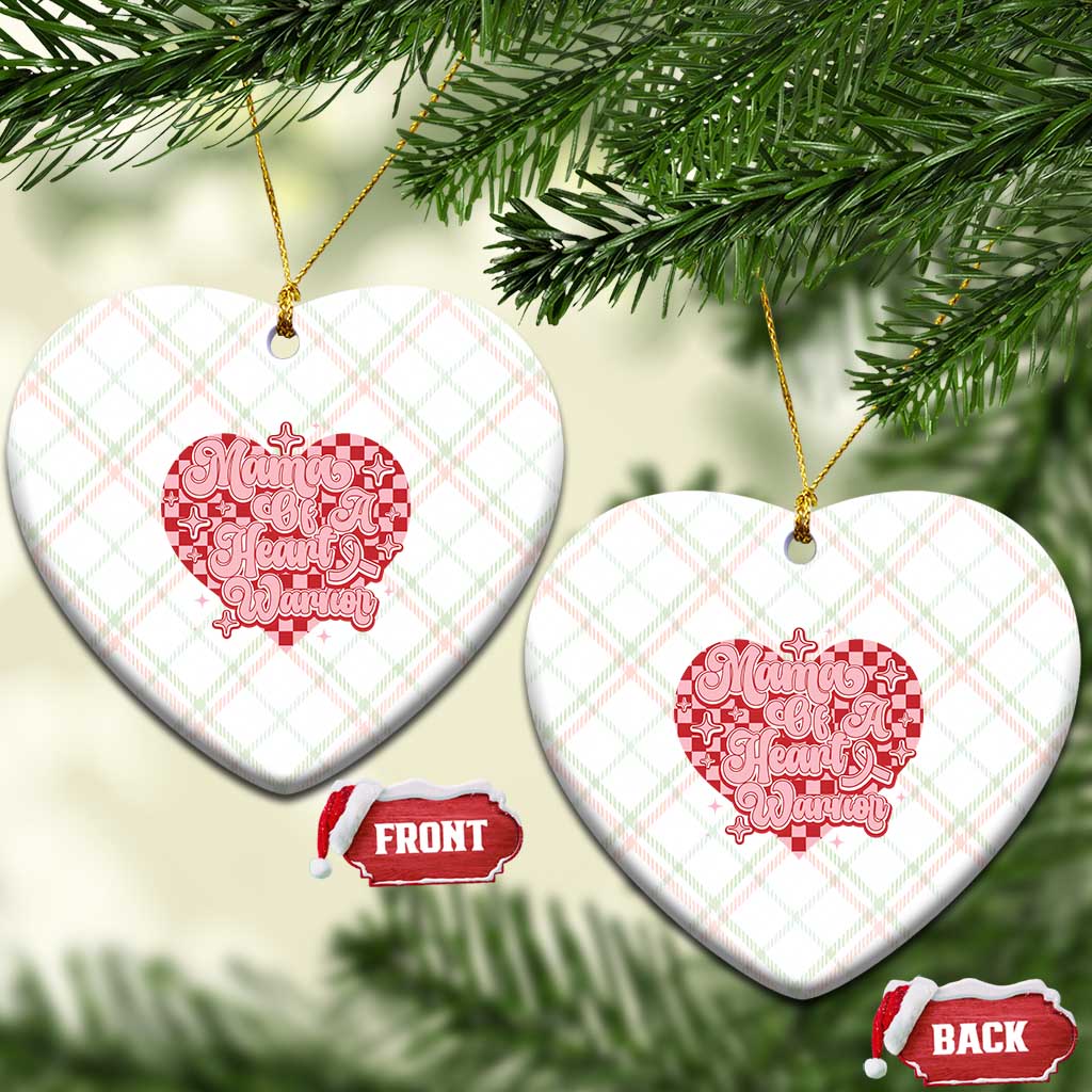 Mama Of A Heart Warrior Ceramic Ornament CHD Awareness Retro Red Checkered Heart