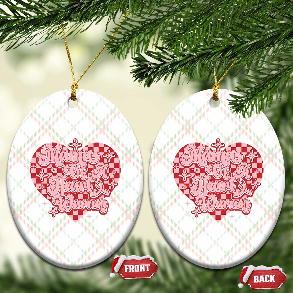 Mama Of A Heart Warrior Ceramic Ornament CHD Awareness Retro Red Checkered Heart