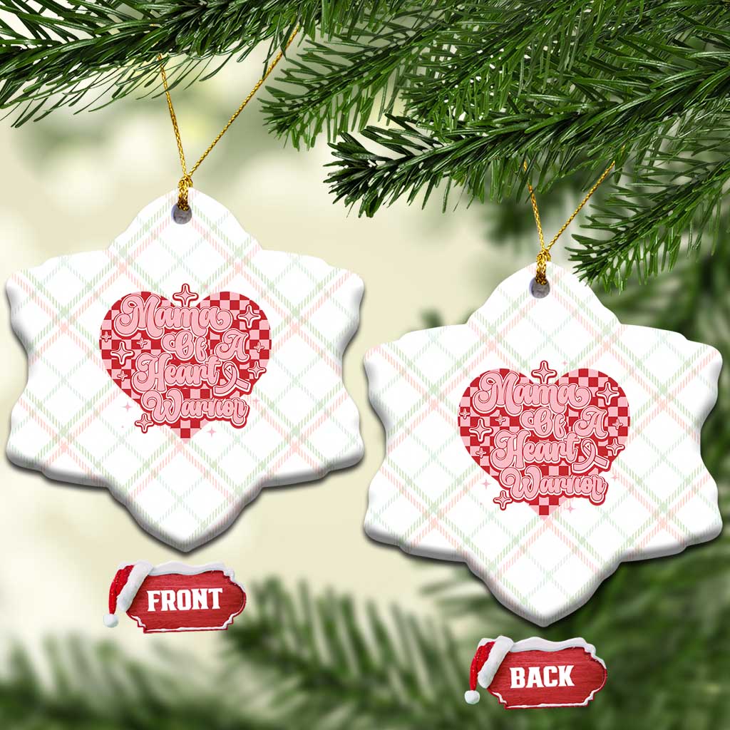 Mama Of A Heart Warrior Ceramic Ornament CHD Awareness Retro Red Checkered Heart