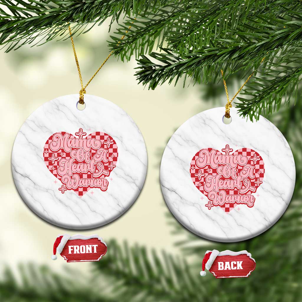 Mama Of A Heart Warrior Ceramic Ornament CHD Awareness Retro Red Checkered Heart