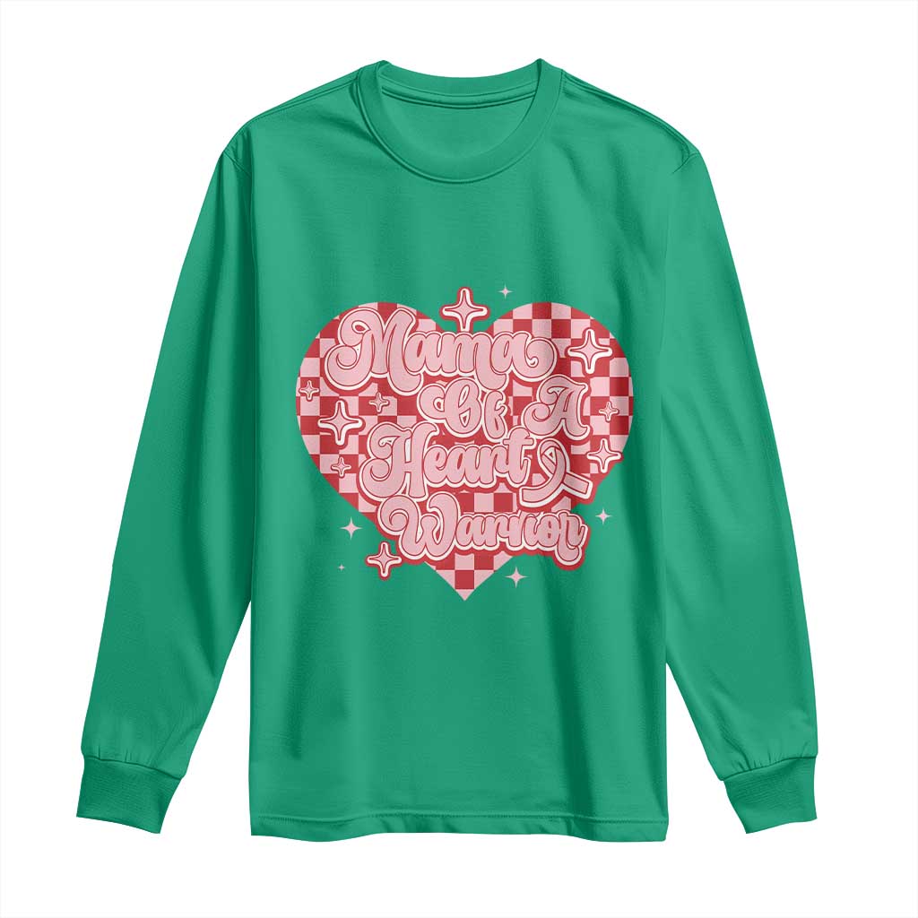 Mama Of A Heart Warrior Long Sleeve Shirt CHD Awareness Retro Red Checkered Heart