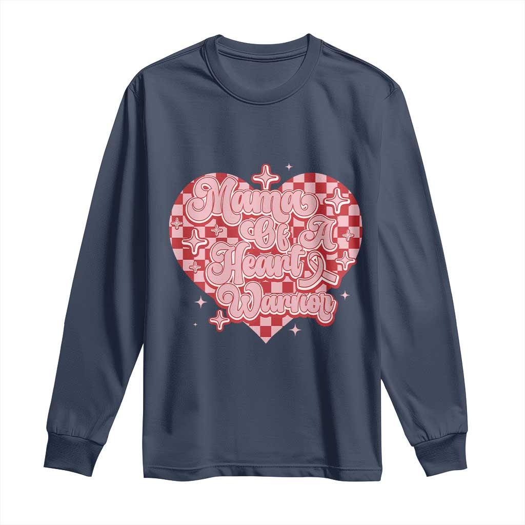 Mama Of A Heart Warrior Long Sleeve Shirt CHD Awareness Retro Red Checkered Heart
