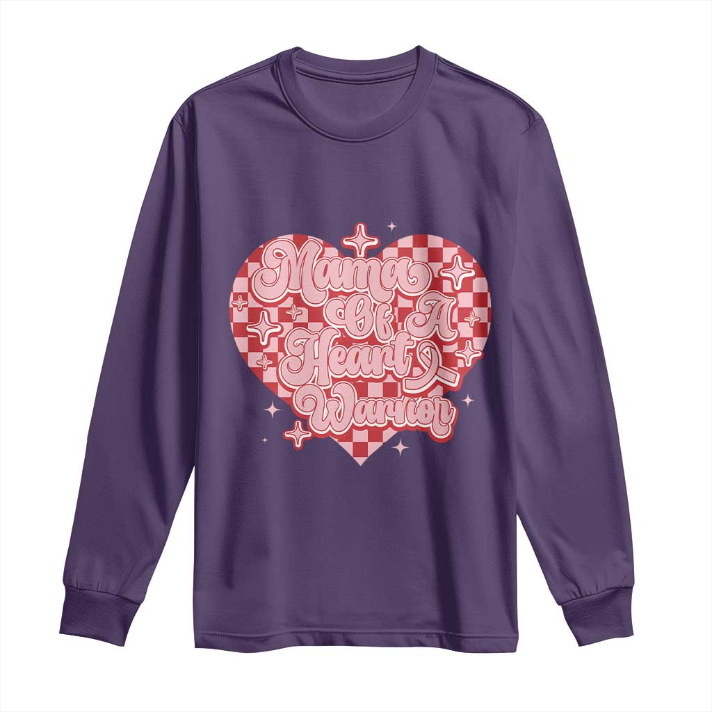 Mama Of A Heart Warrior Long Sleeve Shirt CHD Awareness Retro Red Checkered Heart