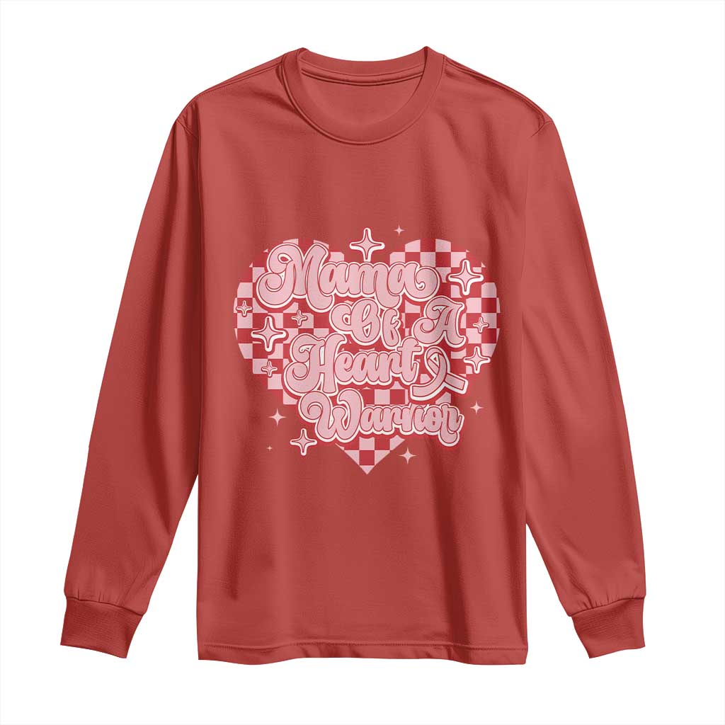 Mama Of A Heart Warrior Long Sleeve Shirt CHD Awareness Retro Red Checkered Heart