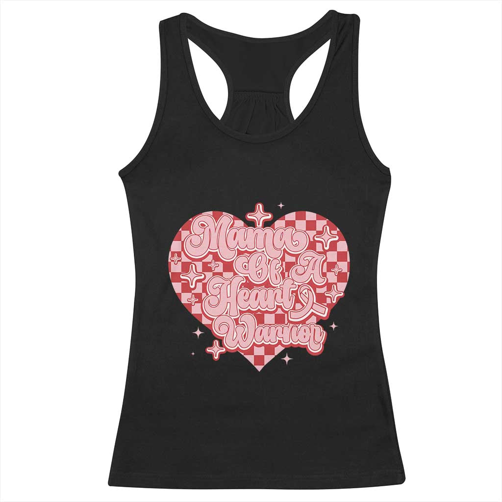 Mama Of A Heart Warrior Racerback Tank Top CHD Awareness Retro Red Checkered Heart