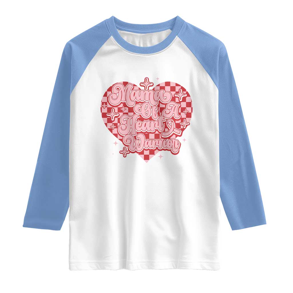 Mama Of A Heart Warrior Raglan Shirt CHD Awareness Retro Red Checkered Heart