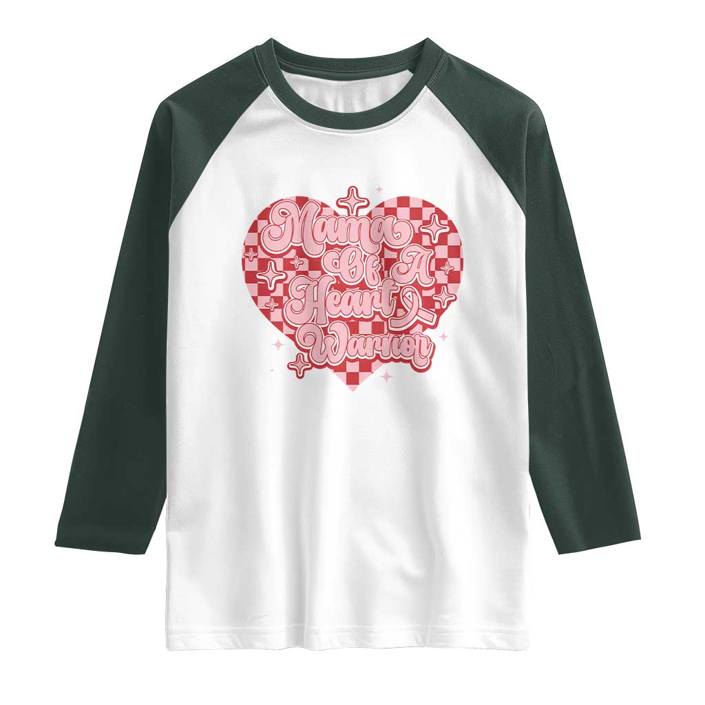 Mama Of A Heart Warrior Raglan Shirt CHD Awareness Retro Red Checkered Heart