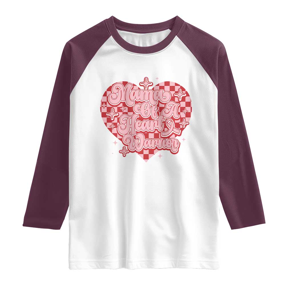 Mama Of A Heart Warrior Raglan Shirt CHD Awareness Retro Red Checkered Heart