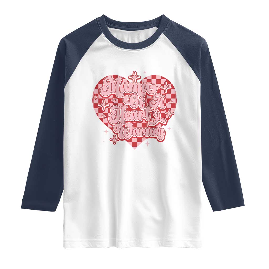Mama Of A Heart Warrior Raglan Shirt CHD Awareness Retro Red Checkered Heart