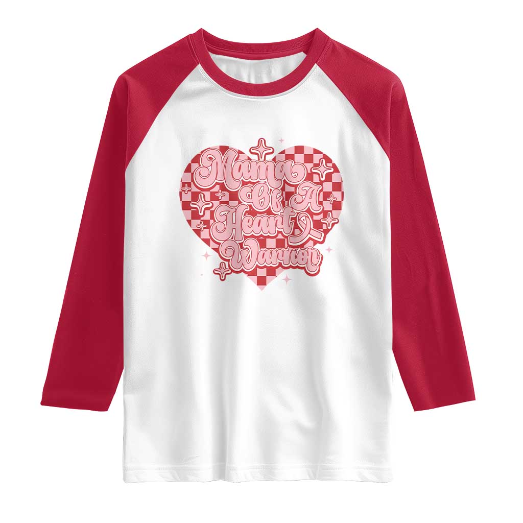 Mama Of A Heart Warrior Raglan Shirt CHD Awareness Retro Red Checkered Heart