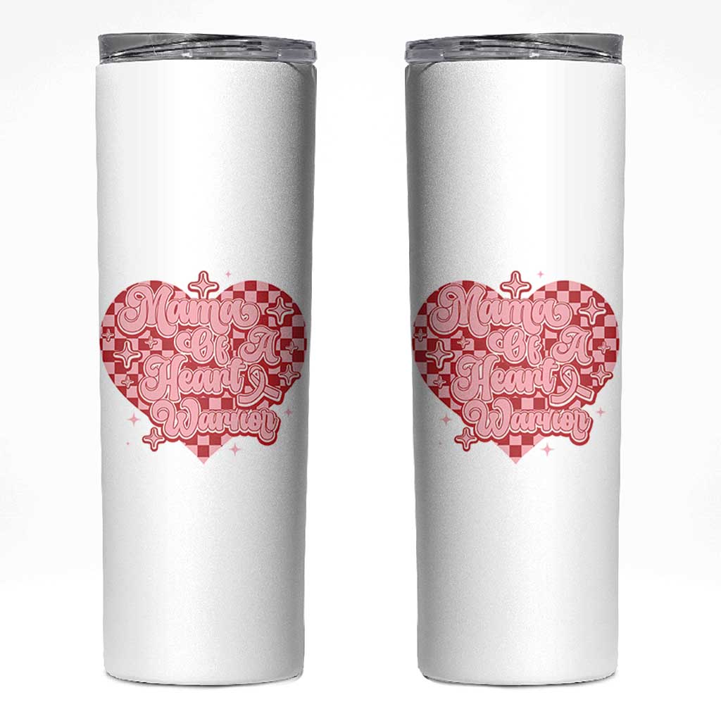 Mama Of A Heart Warrior Skinny Tumbler CHD Awareness Retro Red Checkered Heart