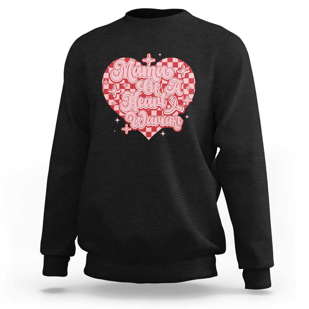 Mama Of A Heart Warrior Sweatshirt CHD Awareness Retro Red Checkered Heart