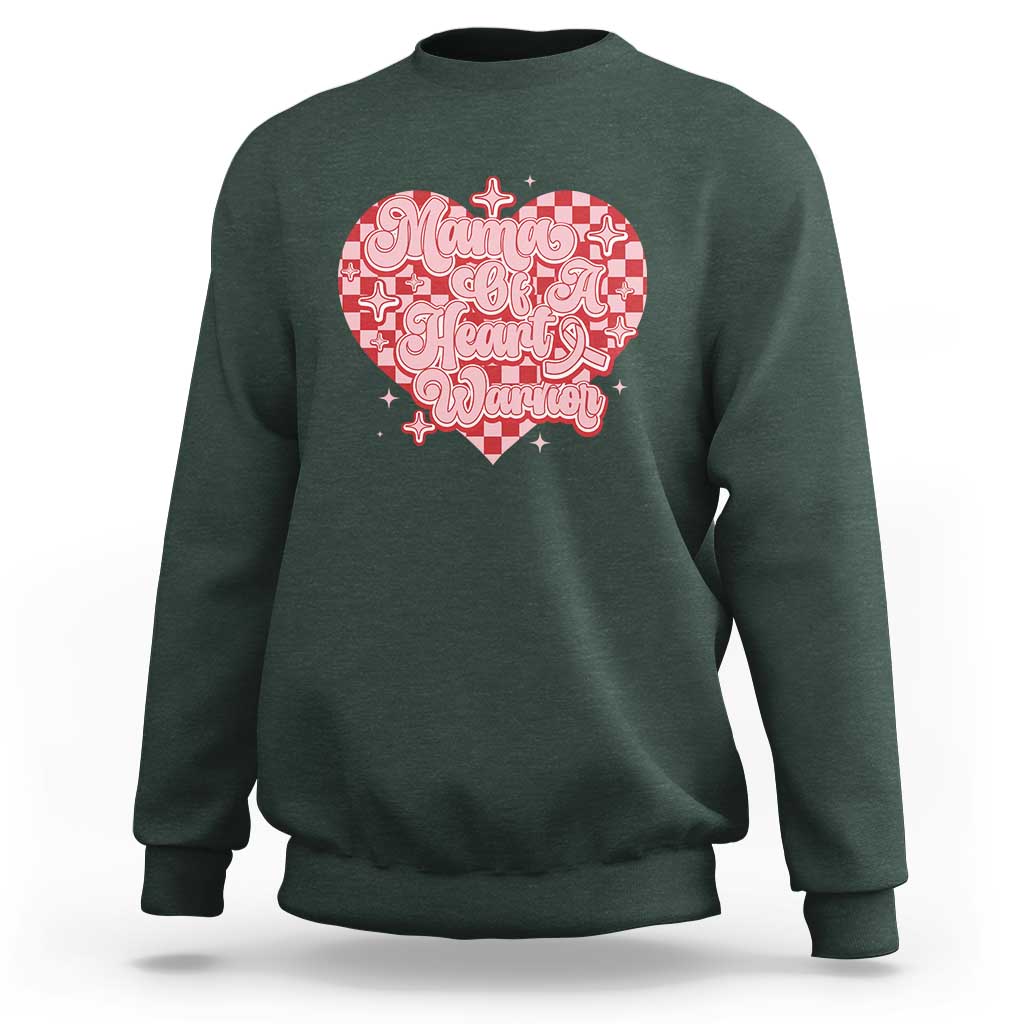 Mama Of A Heart Warrior Sweatshirt CHD Awareness Retro Red Checkered Heart