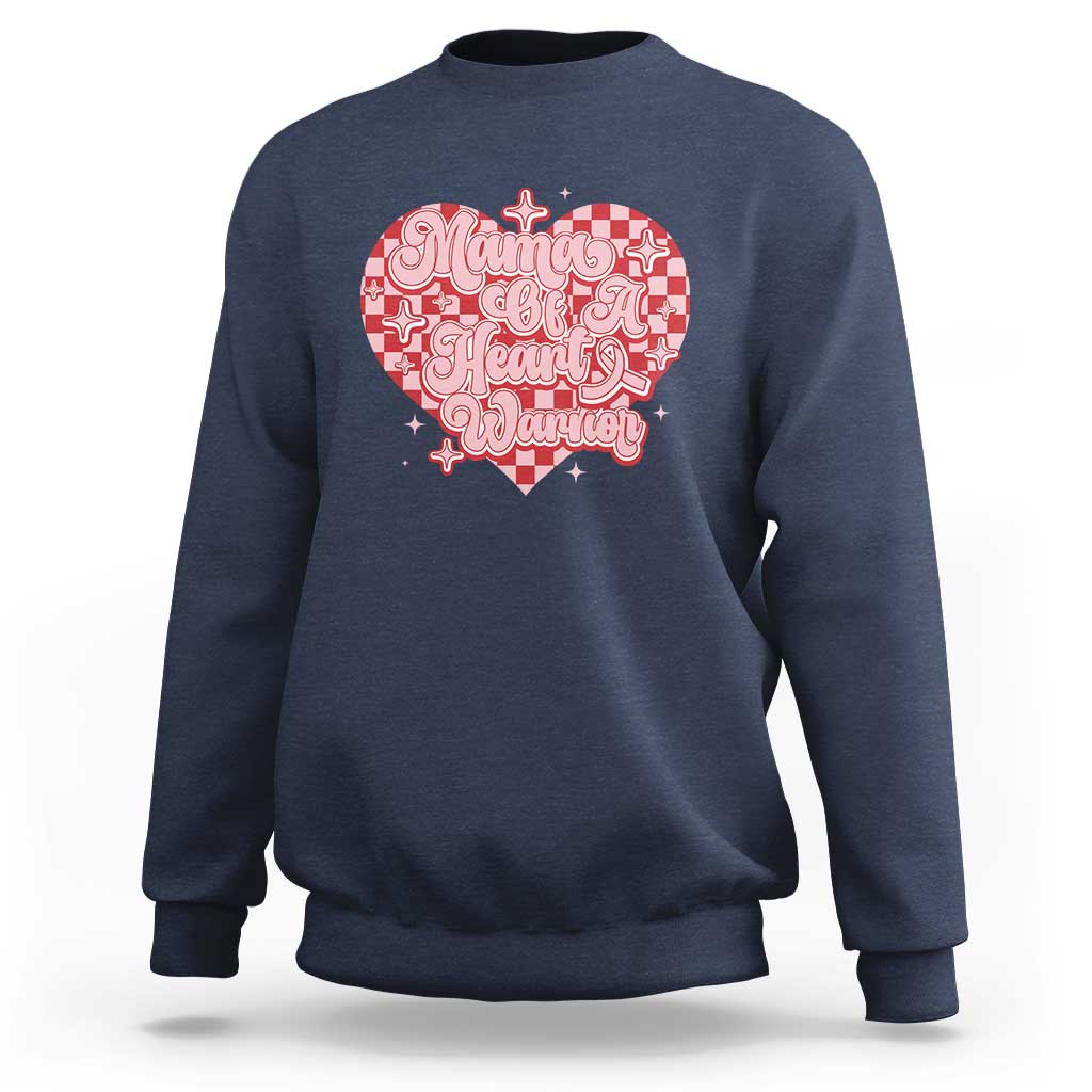 Mama Of A Heart Warrior Sweatshirt CHD Awareness Retro Red Checkered Heart