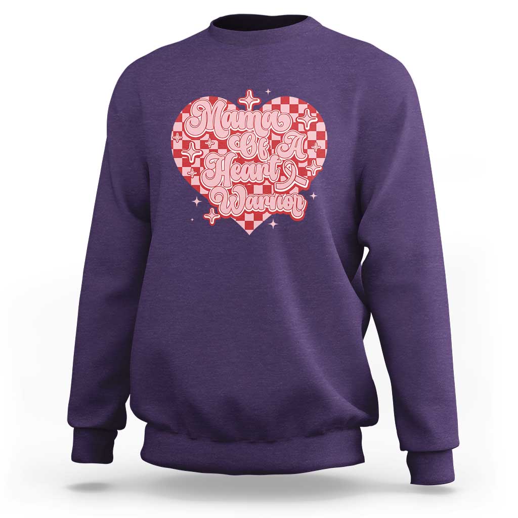 Mama Of A Heart Warrior Sweatshirt CHD Awareness Retro Red Checkered Heart