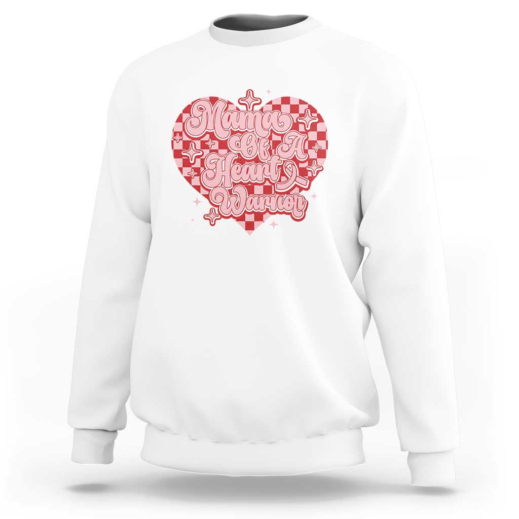 Mama Of A Heart Warrior Sweatshirt CHD Awareness Retro Red Checkered Heart