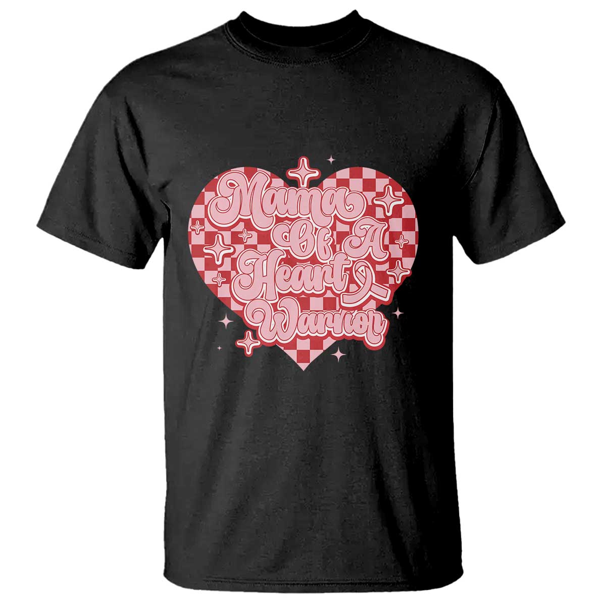 Mama Of A Heart Warrior T Shirt CHD Awareness Retro Red Checkered Heart