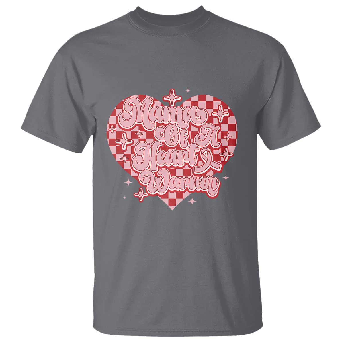 Mama Of A Heart Warrior T Shirt CHD Awareness Retro Red Checkered Heart
