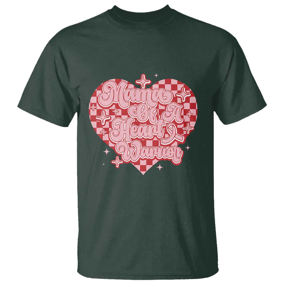 Mama Of A Heart Warrior T Shirt CHD Awareness Retro Red Checkered Heart