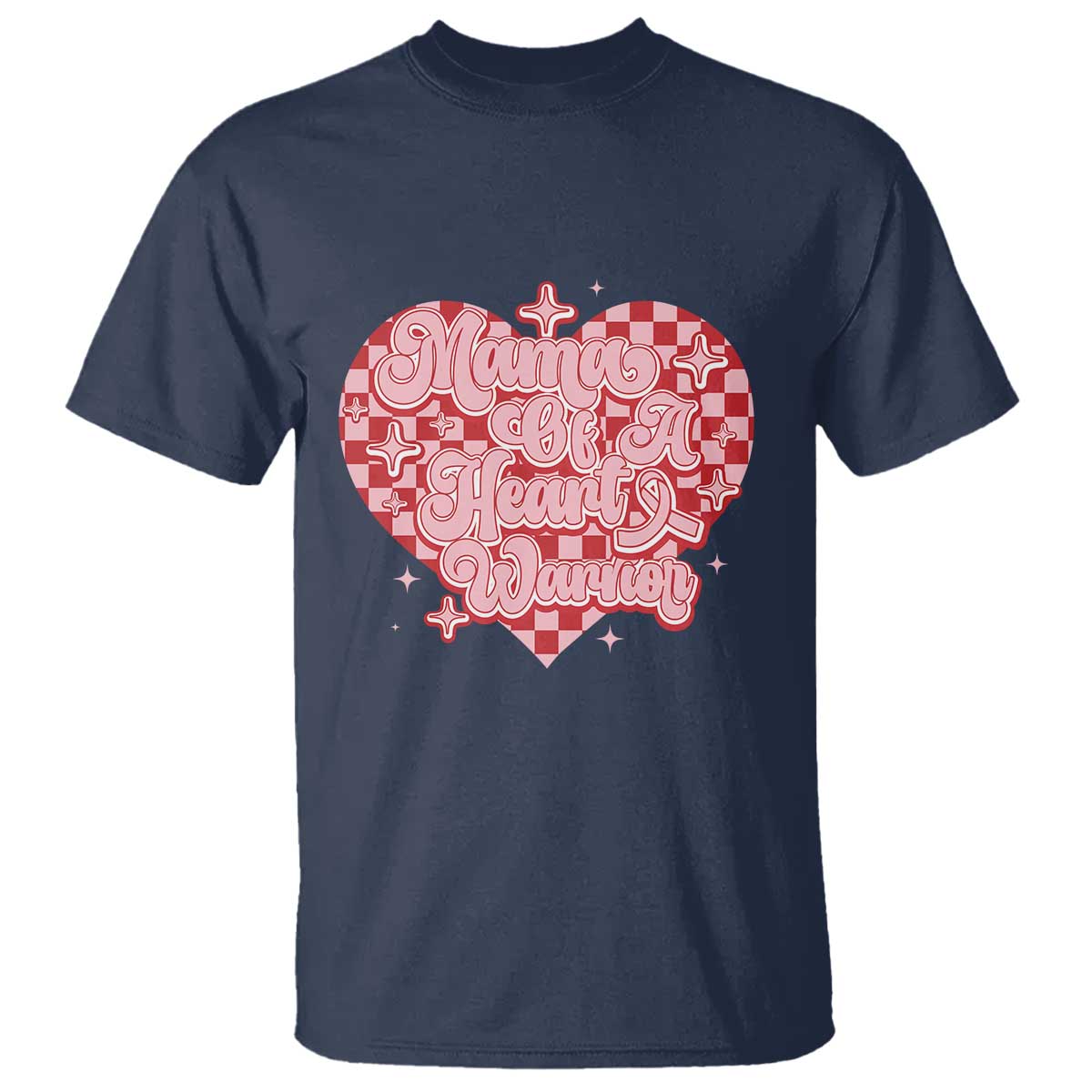 Mama Of A Heart Warrior T Shirt CHD Awareness Retro Red Checkered Heart