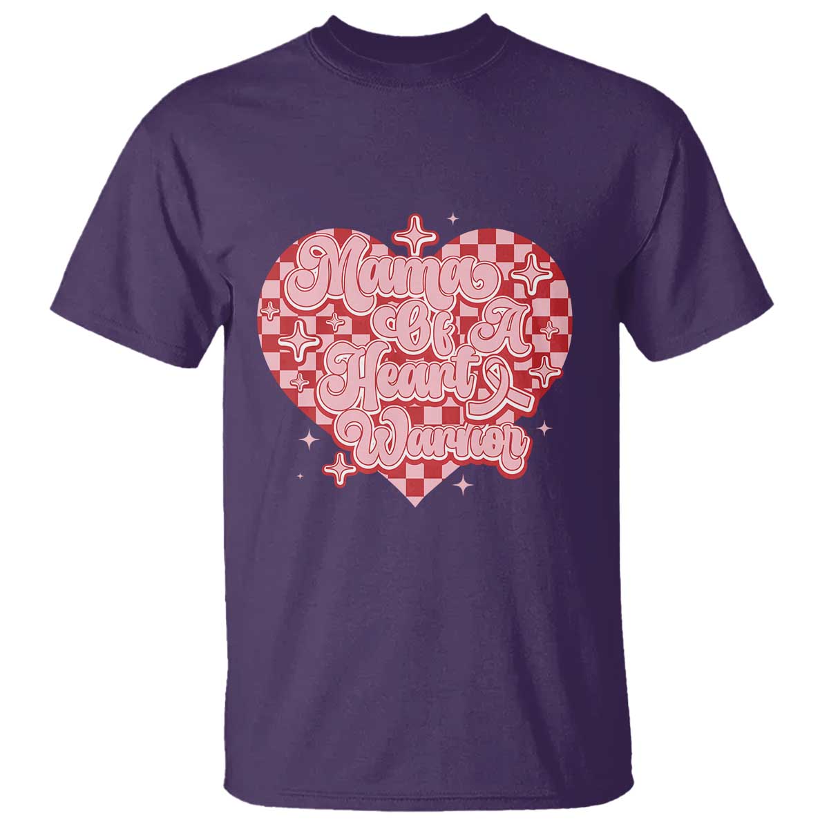 Mama Of A Heart Warrior T Shirt CHD Awareness Retro Red Checkered Heart