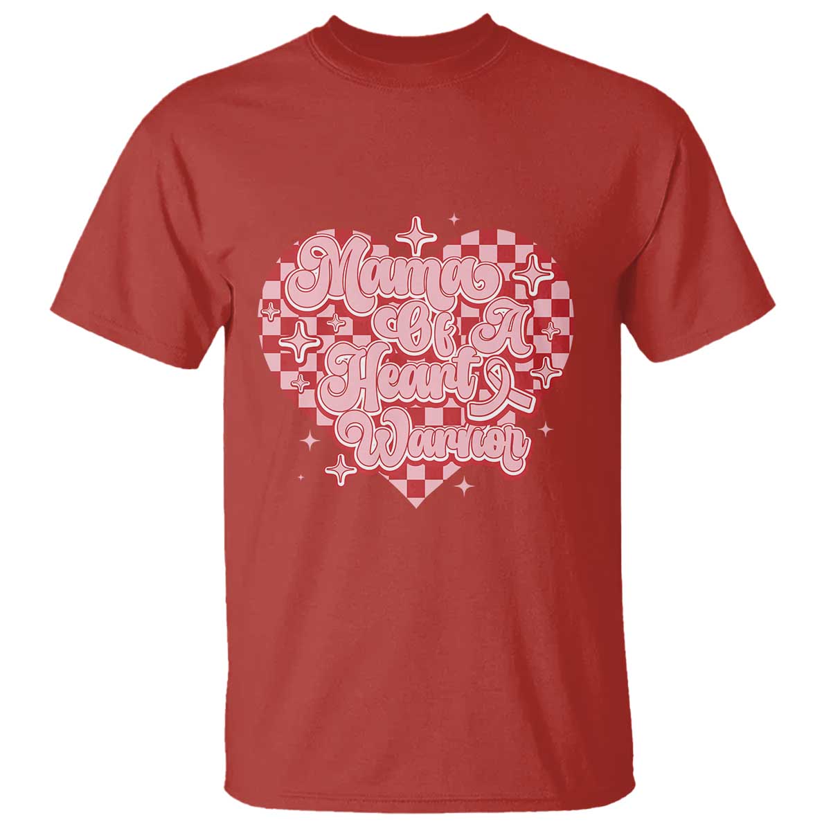 Mama Of A Heart Warrior T Shirt CHD Awareness Retro Red Checkered Heart