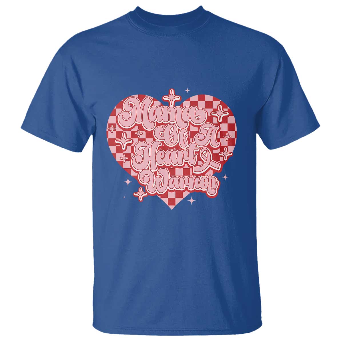 Mama Of A Heart Warrior T Shirt CHD Awareness Retro Red Checkered Heart