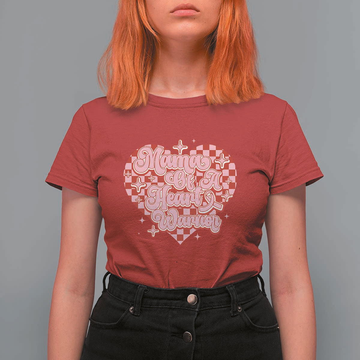 Mama Of A Heart Warrior T Shirt For Women CHD Awareness Retro Red Checkered Heart