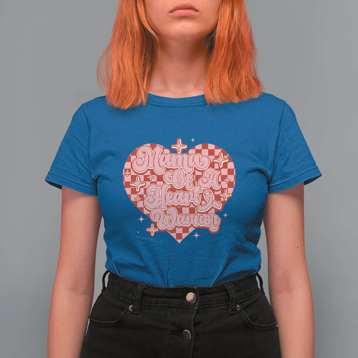 Mama Of A Heart Warrior T Shirt For Women CHD Awareness Retro Red Checkered Heart