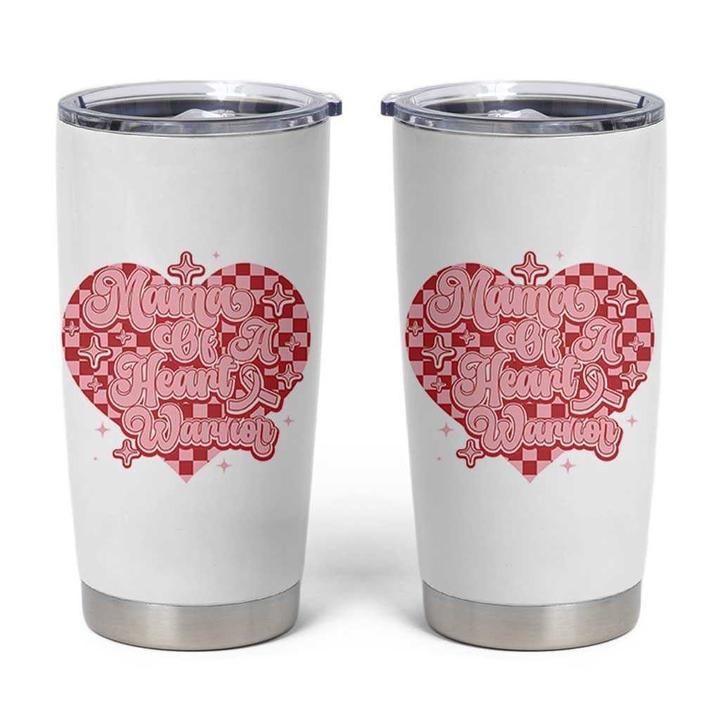 Mama Of A Heart Warrior Tumbler Cup CHD Awareness Retro Red Checkered Heart