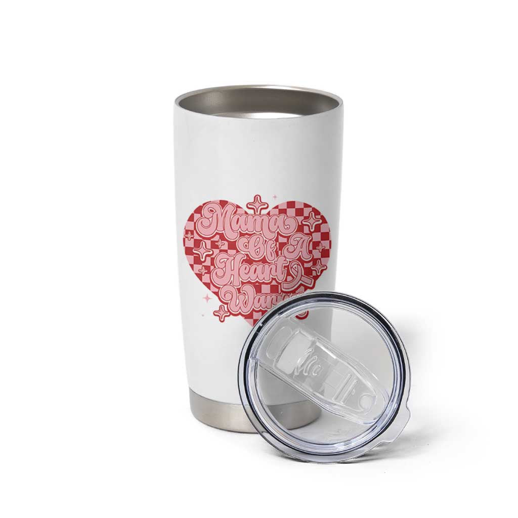 Mama Of A Heart Warrior Tumbler Cup CHD Awareness Retro Red Checkered Heart
