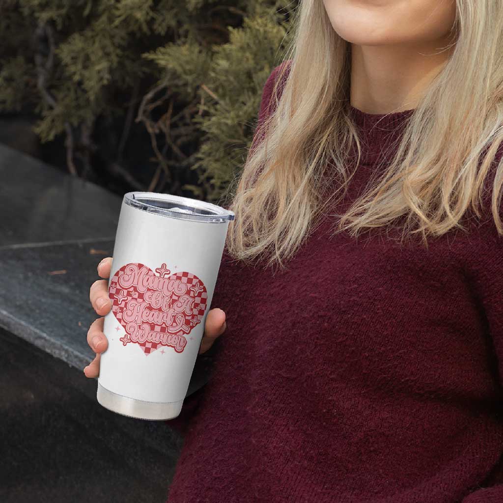 Mama Of A Heart Warrior Tumbler Cup CHD Awareness Retro Red Checkered Heart