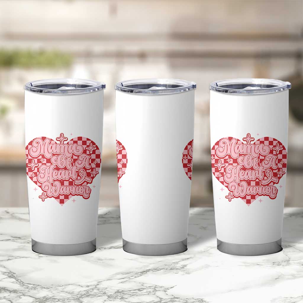 Mama Of A Heart Warrior Tumbler Cup CHD Awareness Retro Red Checkered Heart