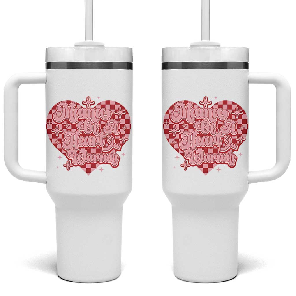 Mama Of A Heart Warrior Tumbler With Handle CHD Awareness Retro Red Checkered Heart