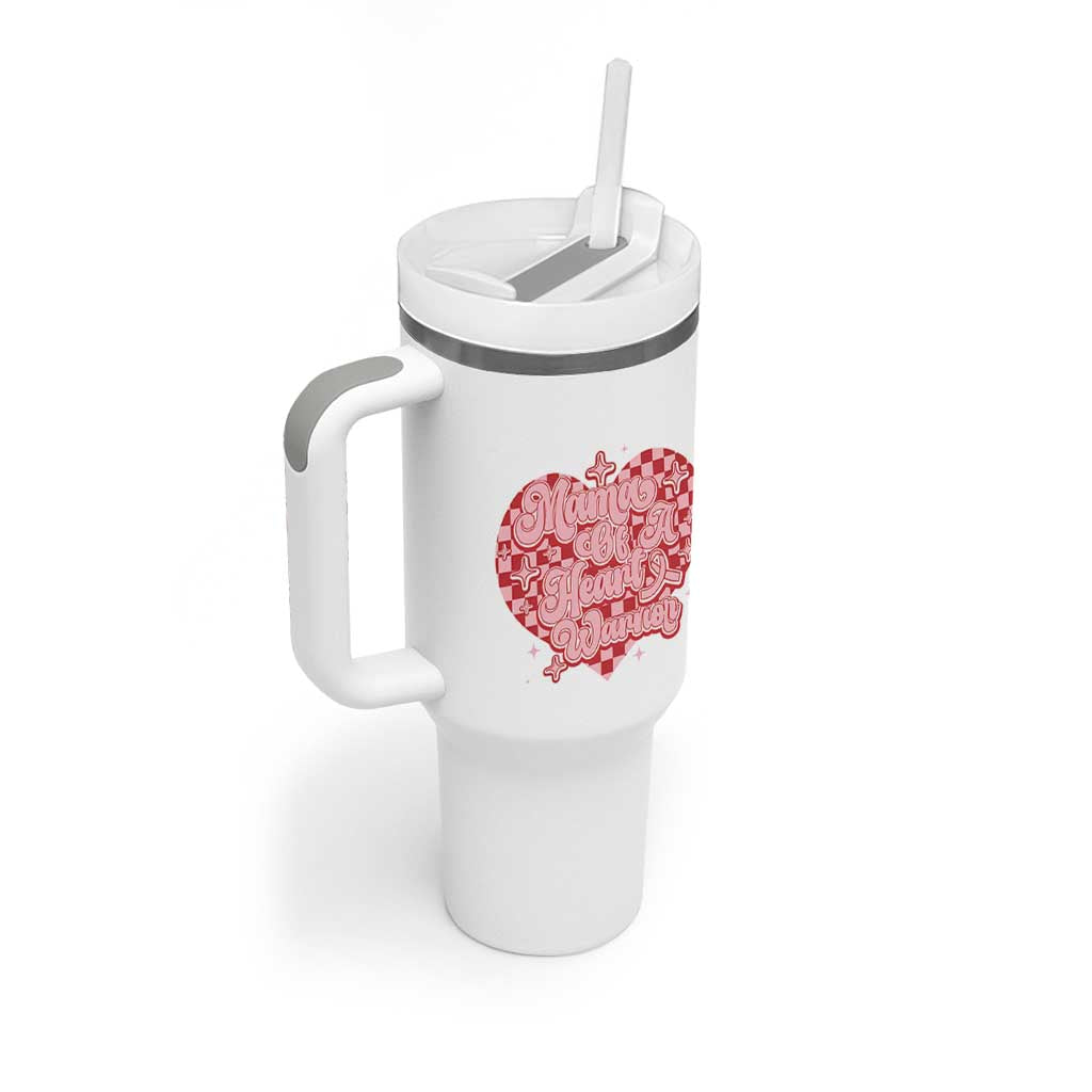 Mama Of A Heart Warrior Tumbler With Handle CHD Awareness Retro Red Checkered Heart