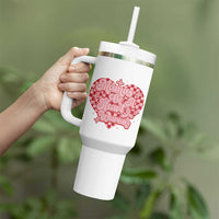Mama Of A Heart Warrior Tumbler With Handle CHD Awareness Retro Red Checkered Heart