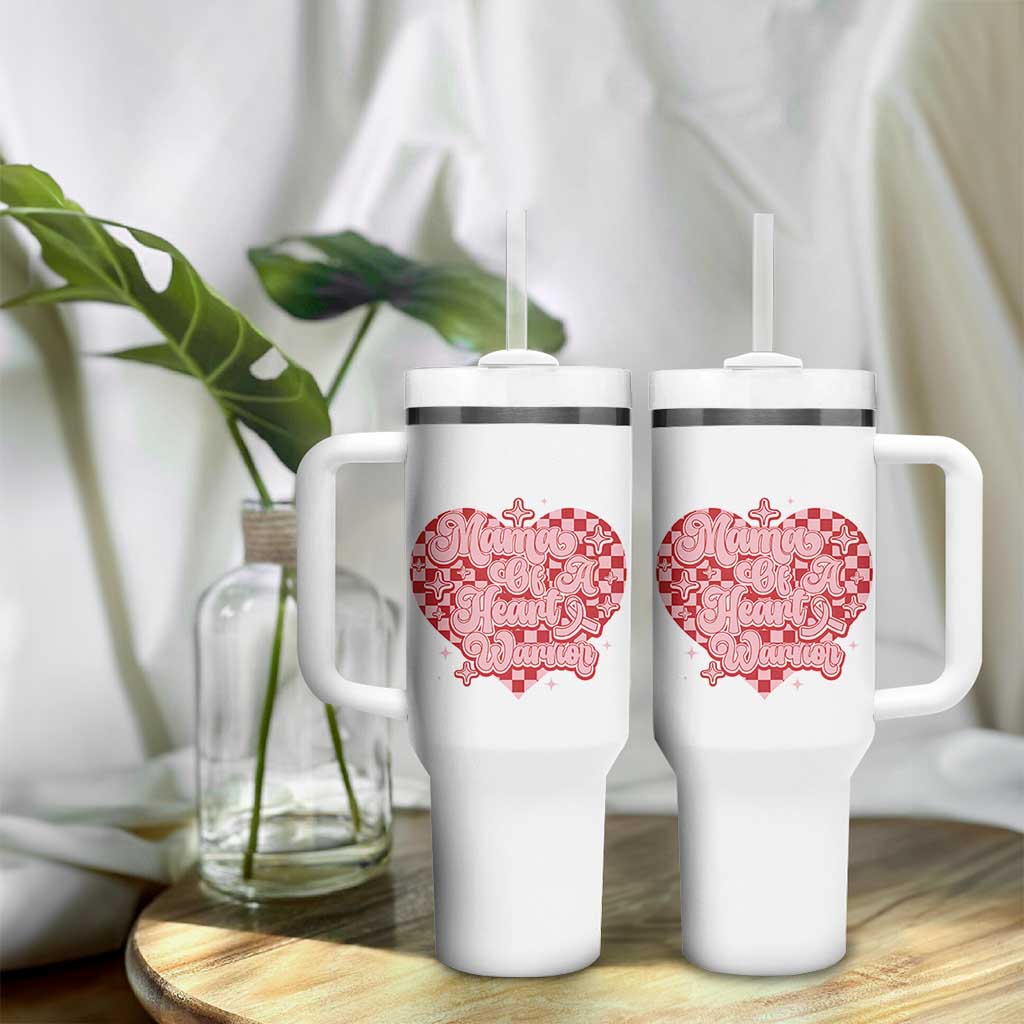Mama Of A Heart Warrior Tumbler With Handle CHD Awareness Retro Red Checkered Heart